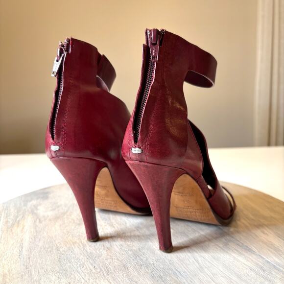 Maison Margiela 23 Leather Peep Toe Heels Red Ankle Cuff Sandals EU 36 US 6 - Picture 6 of 9